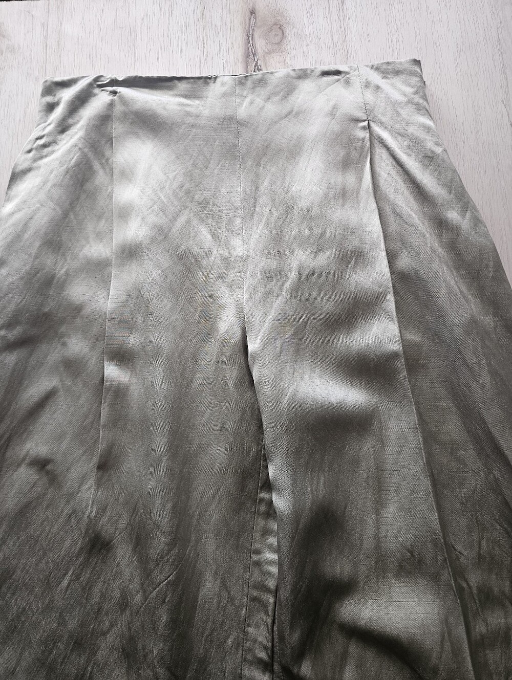 Zara Linen Viscose Wide Leg Pants NWT Light Olive Green Gold Champagne M - Picture 5 of 12